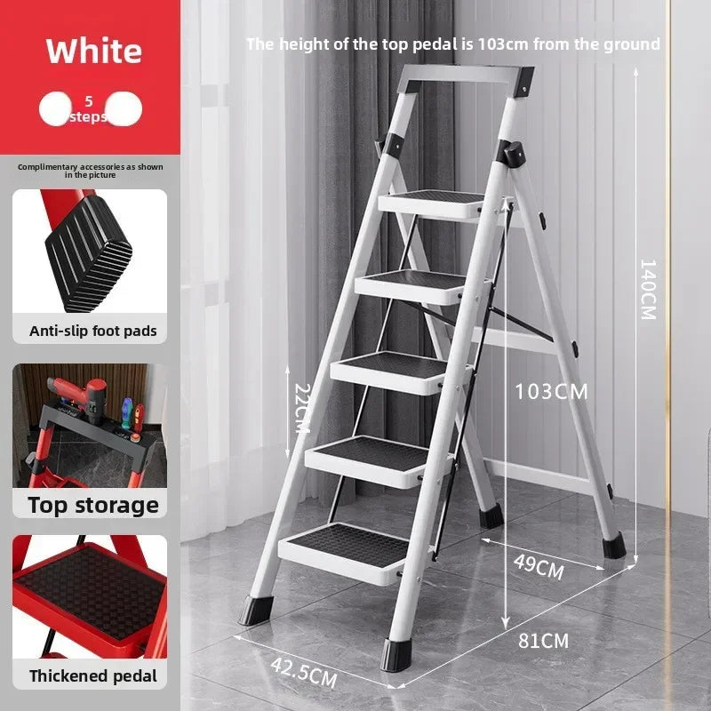 Herringbone Ladder Household Ladder Folding Telescopic Multifunctional Indoor Stairs Thickened Climbing Ladder Escalator Oasis Select B-White-5