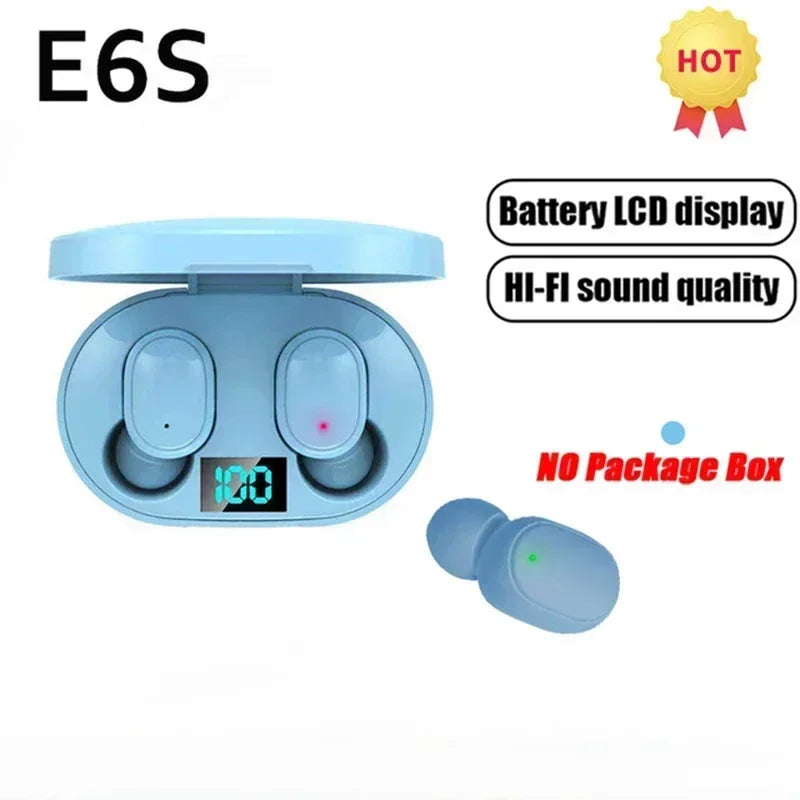 E6S Wireless Bluetooth Earphones TWS Bluetooth Headset Wireless Earbuds Noise Cancelling Earphones with Microphone Headphones Oasis Select blue