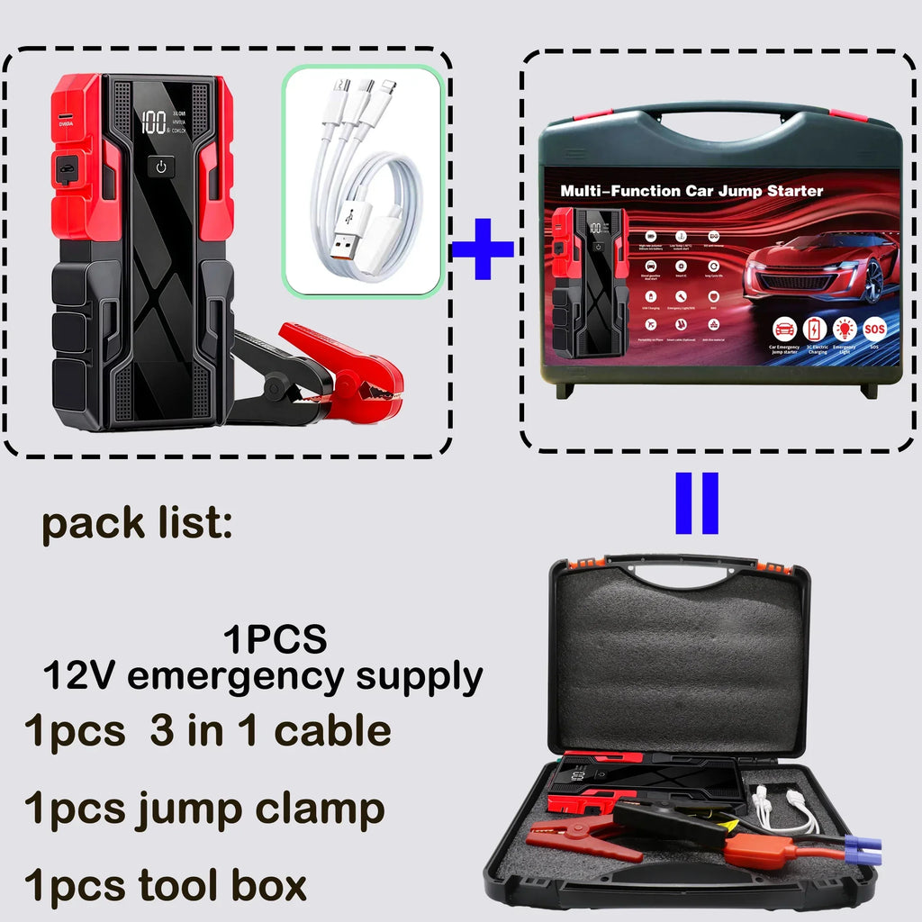 New 12V 99800mAh Car Jump Starter ,Portable Emergency Power Bank Battery Booster with LED Light, USB, for SUV Van Motorcycle ATV Oasis Select Starter with a Case