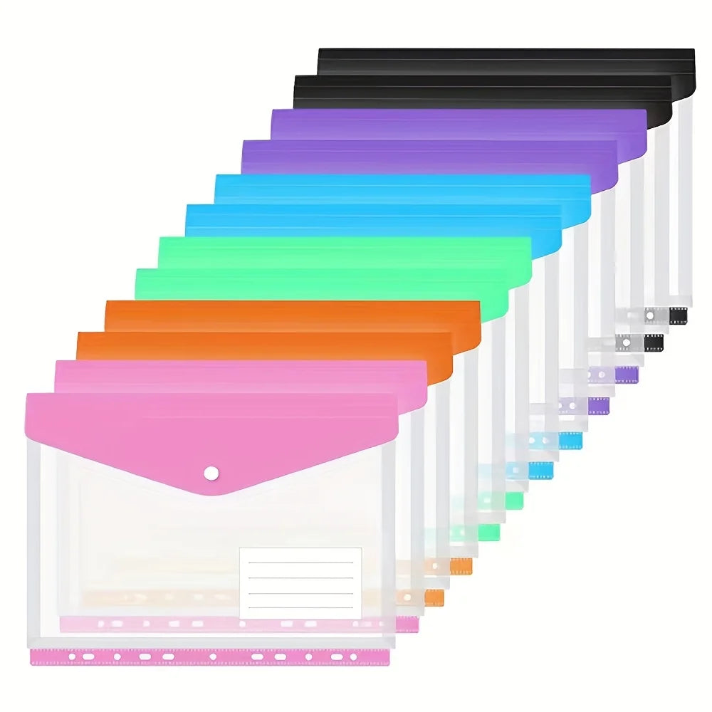 6pcs A4 Binder Pocket Plastic Envelopes, Expand Binder Folders, 6 Color Stereoscopic Transparent File Bags with Record Labels Oasis Select
