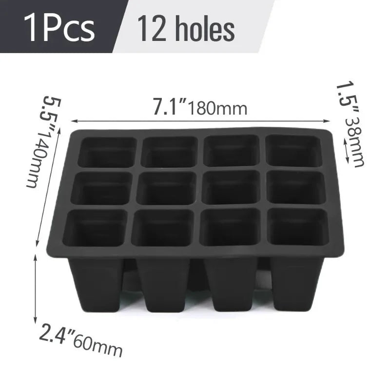 9 Plaid Pattern Square Silicone Seed Germination Tray with Drainage Holes Greenhouse Seedling Container Plant Pot Oasis Select black