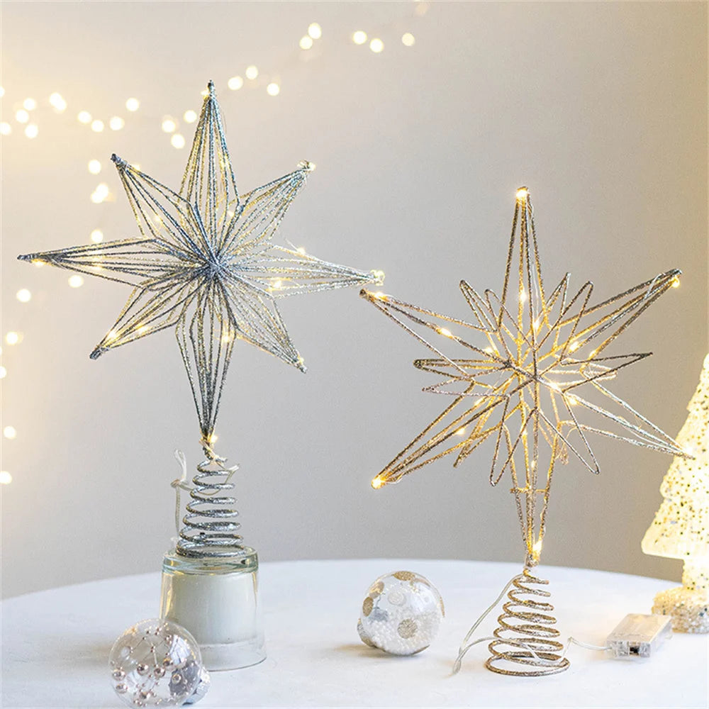 LED Christmas Tree Star Topper – Glitter Iron Ornament 20–30cm