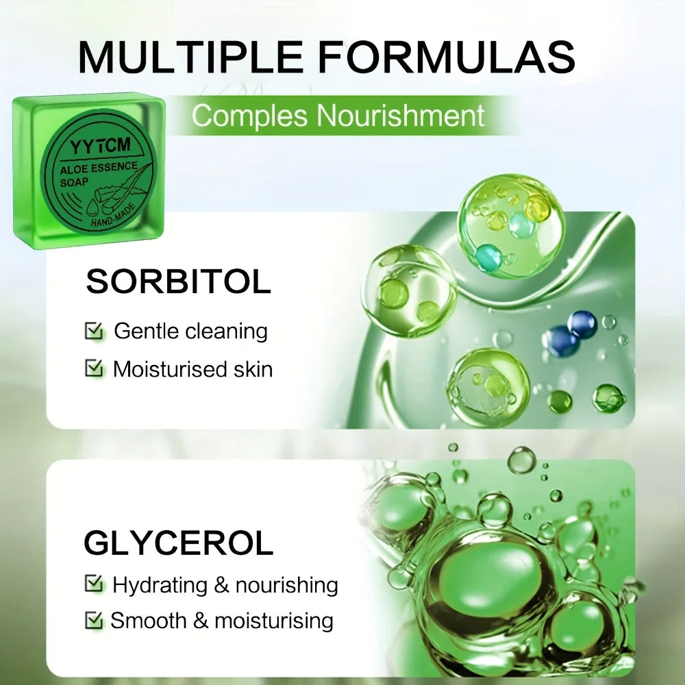 Handmade Aloe Vera Soap, Powerful Hydrating and Moisturizing, Can Be Used for Cleansing the Face and Body, Gentle and Refreshing, Deep Cleansing and Moisturizing, Suitable for Both Men and Women, 65G/Piece Oasis Select