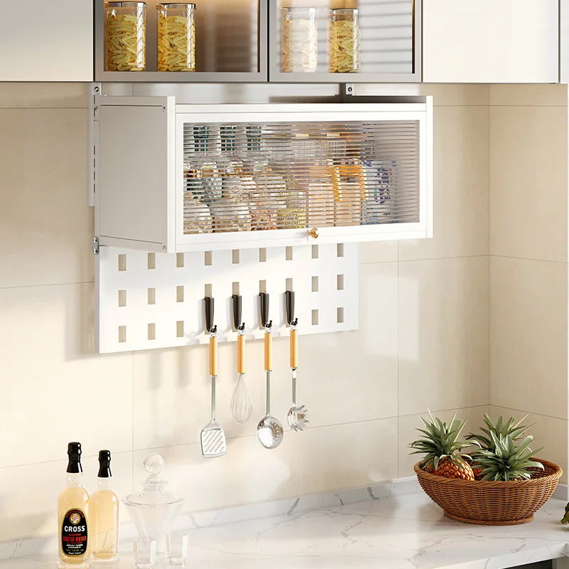 Kitchen multi-functional wall-mounted hanging cabinet seasoning rack upturned locker household dust with door storage rack Oasis Select
