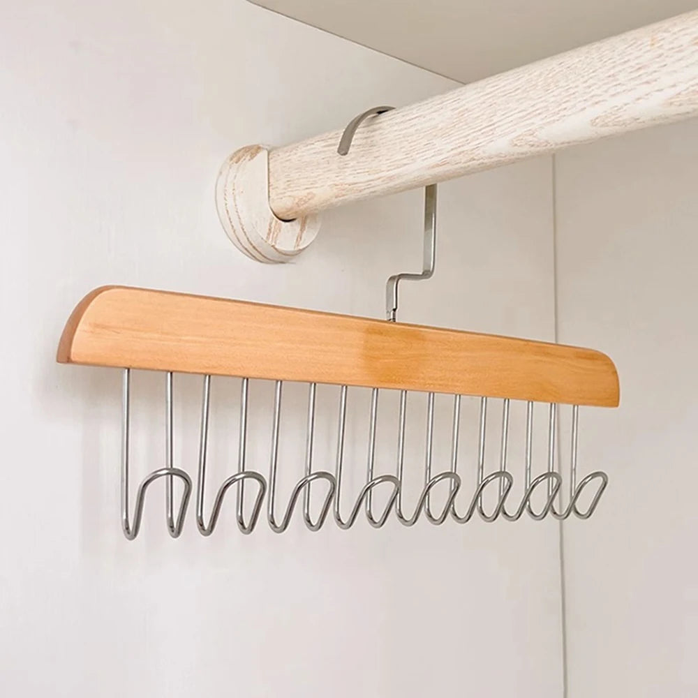 Multi-Layer Wooden Hanger with 8 Hooks | 360° Closet Organizer