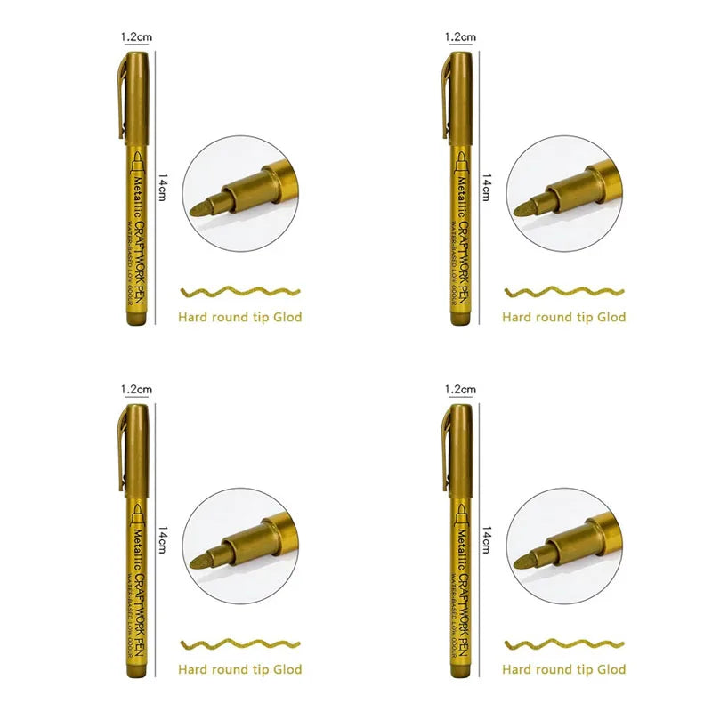 1/2/3pcs Soft Brush Metallic Marker Pens Gold Silver Permanent Art Markers For Glass Ceramics Resin Crafts Scrapbooking Painting Oasis Select 4pcs Hard nib Gold