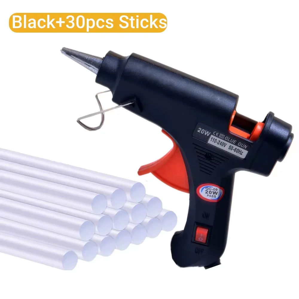 20W Mini Hot Melt Glue Gun EU Electric DIY Industrial Household Repair Tool with Thermo Heat Temperature Oasis Select black with 30pcs 20W EU