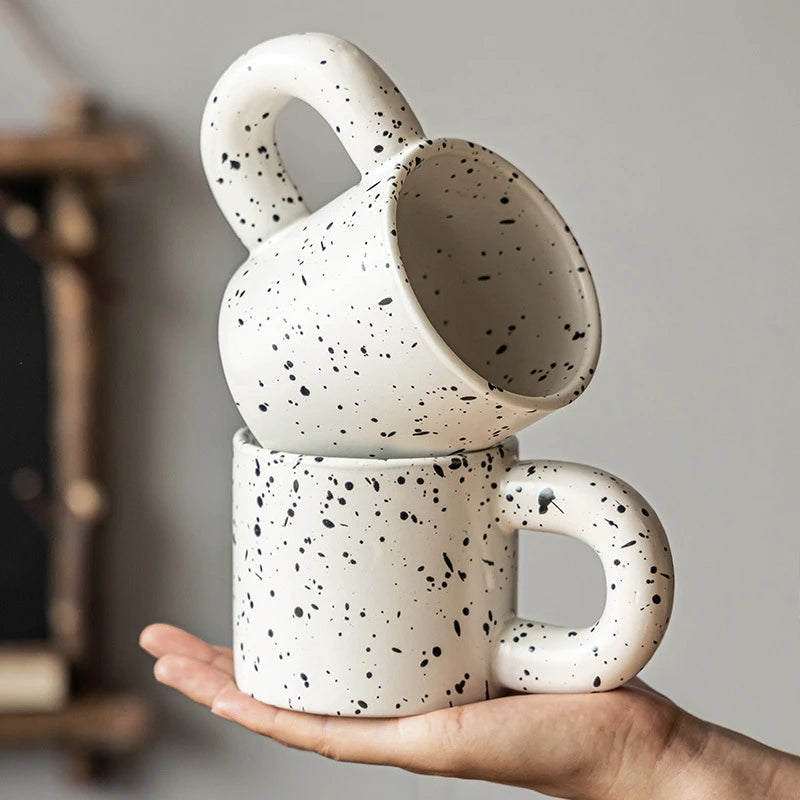 330ml Creative Ceramic Cup Home Breakfast Milk Oat Cups Splash Ink Wave Dot Mug Irregular Spotted Desig Thick Handle Coffee Mug Oasis Select