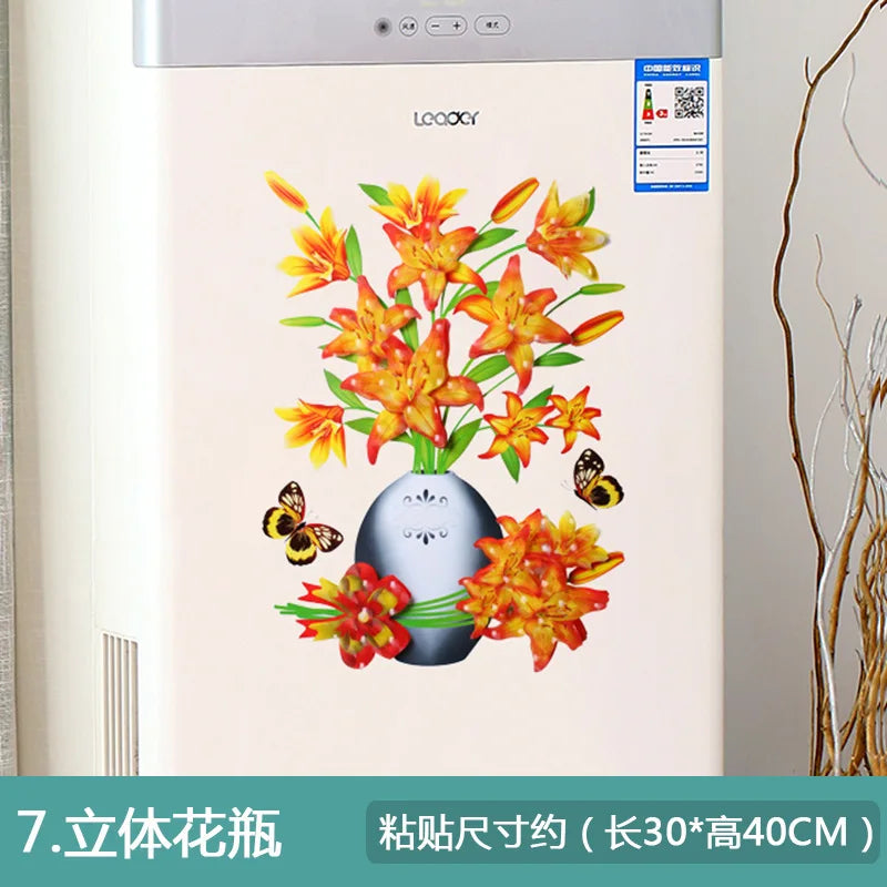 3D Simulation Vase Bedroom Room Wall Three-Dimensional Gilding Decorative Wall Stickers Oasis Select 07 Style 30x40cm