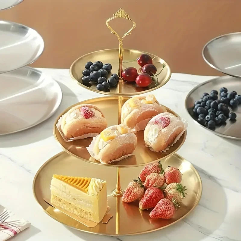 Three-layer Stainless Steel Cake Tray, Cake, Snack Plate, Birthday, Wedding Party Dessert Stand, Table Dessert Display Stan Oasis Select