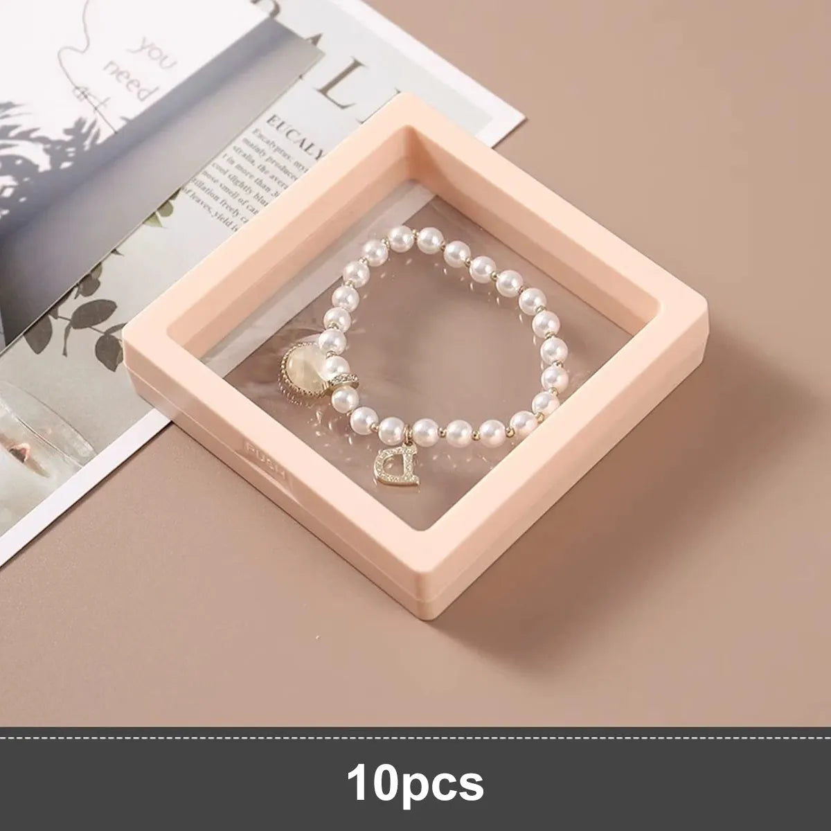 10pcs,Transparent floating display box, plastic film jewelry packaging box, jewelry, necklace, ring, and collectible storage box Oasis Select pale pink 10pcs 7x7cm