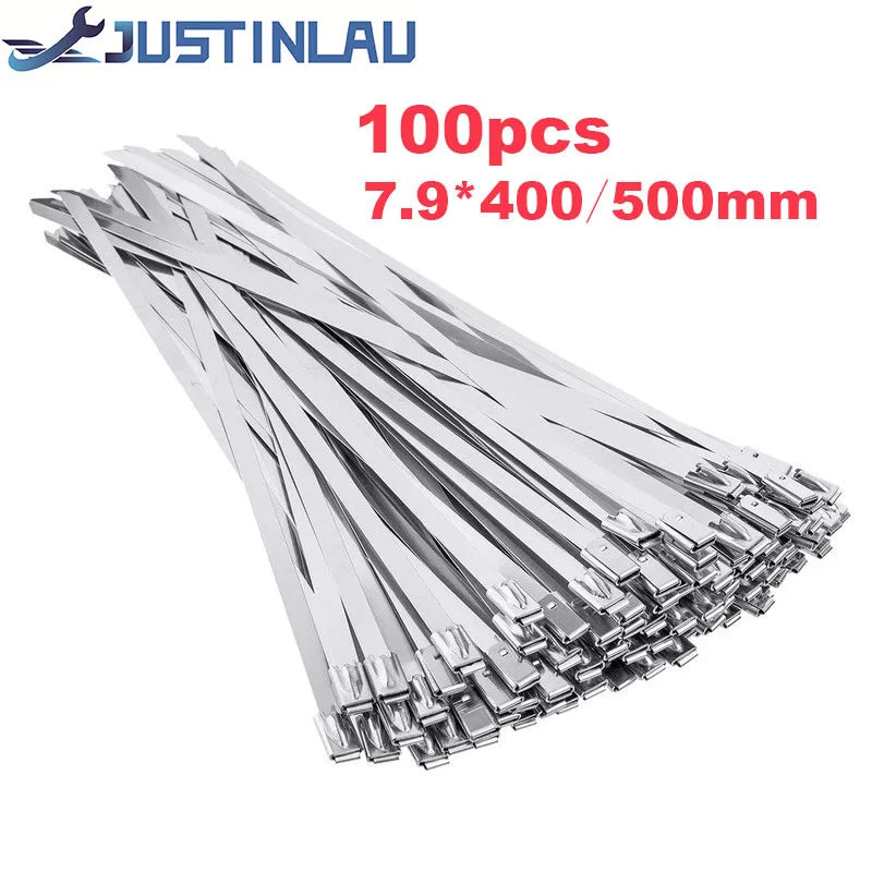 100Pcs Width 7.9mm Stainless Steel Zip Tie Exhaust Wrap Coated Locking Cable Ties Multi-Purpose Locking Cable Metal Zip Ties Oasis Select 7.9x500mm x100pcs