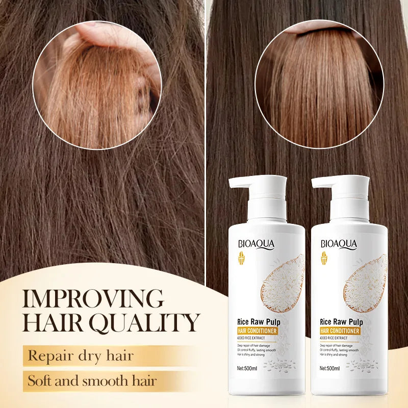 500ml Rice Conditioner Deeply Repairs Damaged Hair, Controls Oil Moisturizes, Leaves Hair Volumizing, Smooth, Shiny, And Elastic Oasis Select