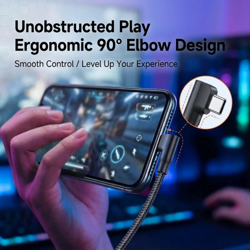 60W USB C To Type C PD 90-Degree Angle Gaming Fast Charging Cable Suitable For Type-C Interface Mobile Phone And Tablet Devices Oasis Select