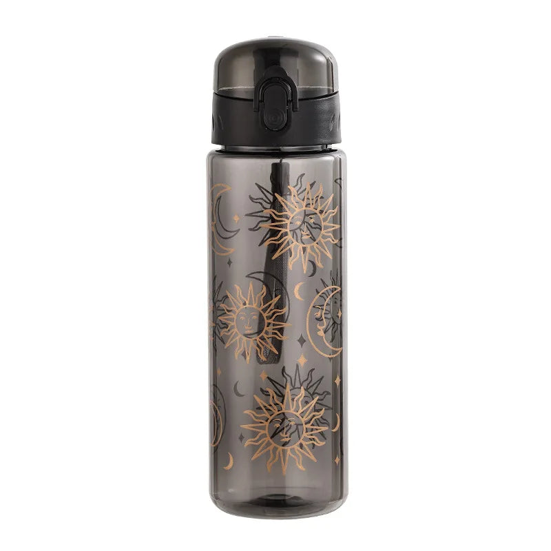 600ml Summer Daisy Plastic Straw Water Bottle, Leakproof Portable Drinking Cup for Outdoor Camping Clear Reusable Mug Ideal Gift Oasis Select Black 600ml