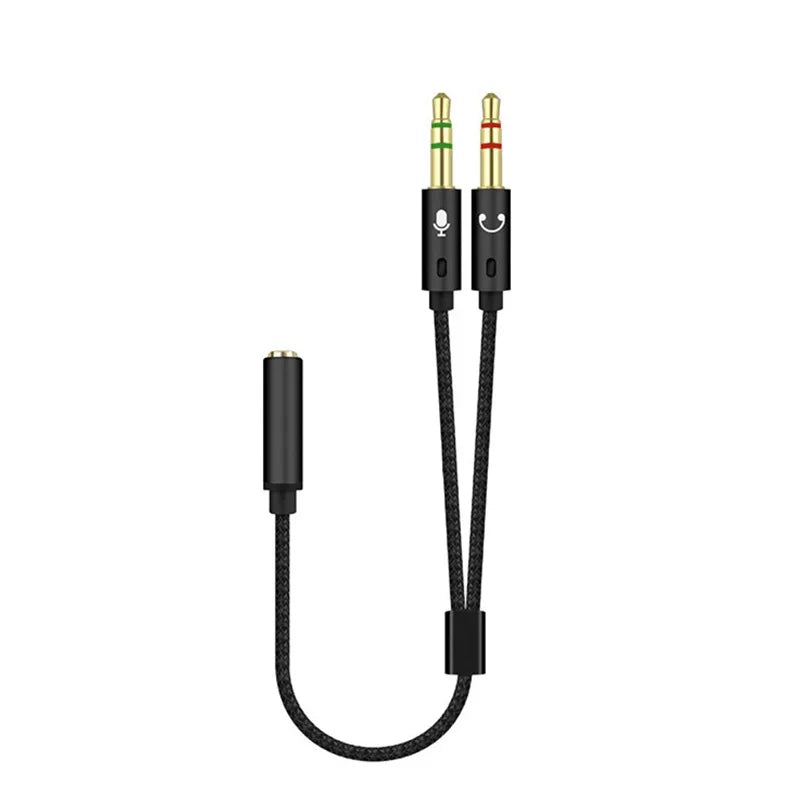 Headphone Y Splitter 3.5mm 1 Female To 2 Male 3.5mm Mic Audio Headphone Y Splitter Cable Headset To PC Adapter AUX Cable Oasis Select Black