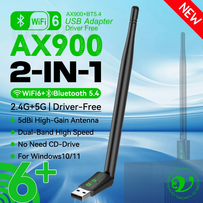 AX900 USB WIFI6 Bluetooth 5.4 Adapter 2.4G+5GHz Dual Band 802.11AX Wireless Network Card Receiver Dongle Antenna For WIN10/11 Oasis Select