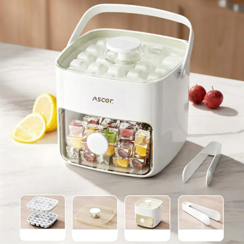 Double Layer Ice Cube Maker Food Grade Silicone Square Ice Cube Tray Homemade DIY for Household Kitchen Party Bar Oasis Select White
