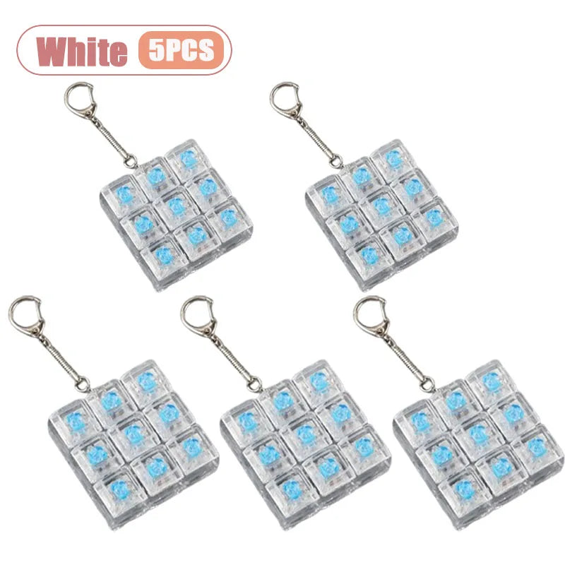 1-20PCS 9 Keys Mechanical Switch Tester Keychain Fidget Clicky Stress Relief for Keyboard Enthusiast Gamer Desk Decor Oasis Select White-5PCS