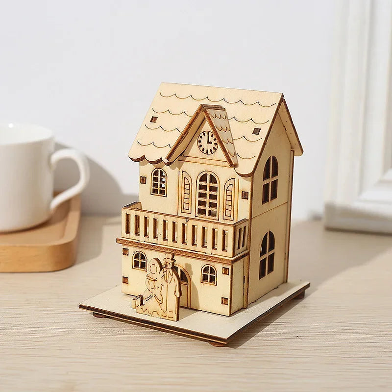 DIY Merry Christmas Decorations Mini Wooden House Luminous Cabin Christmas Tree Hanging Xmas Ornaments New Year Kids Gift Oasis Select