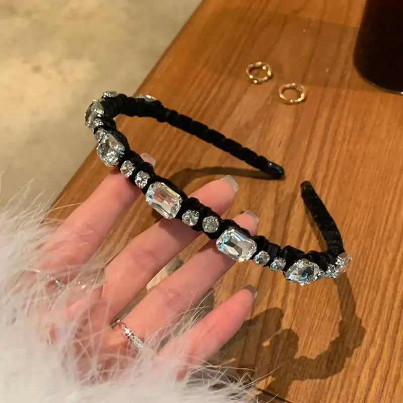 SXH Velvet Hair Hoop With Shiny Rhinestone For Women Luxury Style Headband For Autumn & Winter, Suitable For Face Washing, Hair Oasis Select