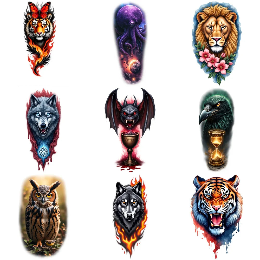 9-Piece Waterproof Temporary Tattoo Stickers – Wolf & Bear