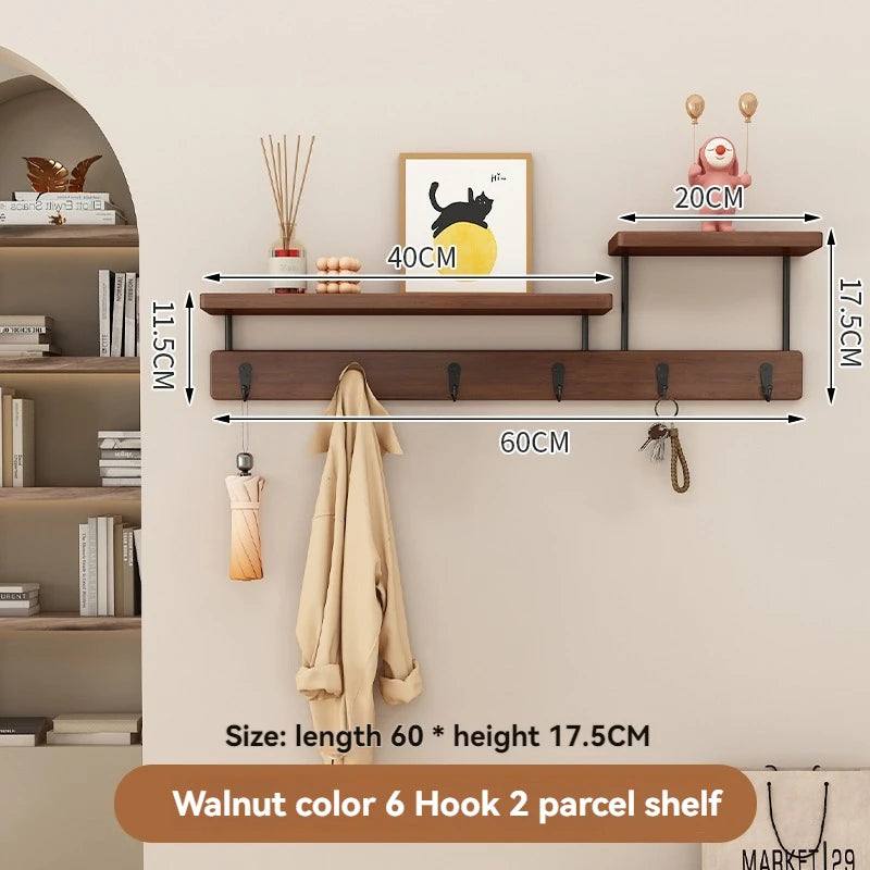 Solid wood clothes hook, multifunctional coat hook on the entrance entrance wall, key hook, wall mounted non perforated row hook Oasis Select Walnut -6