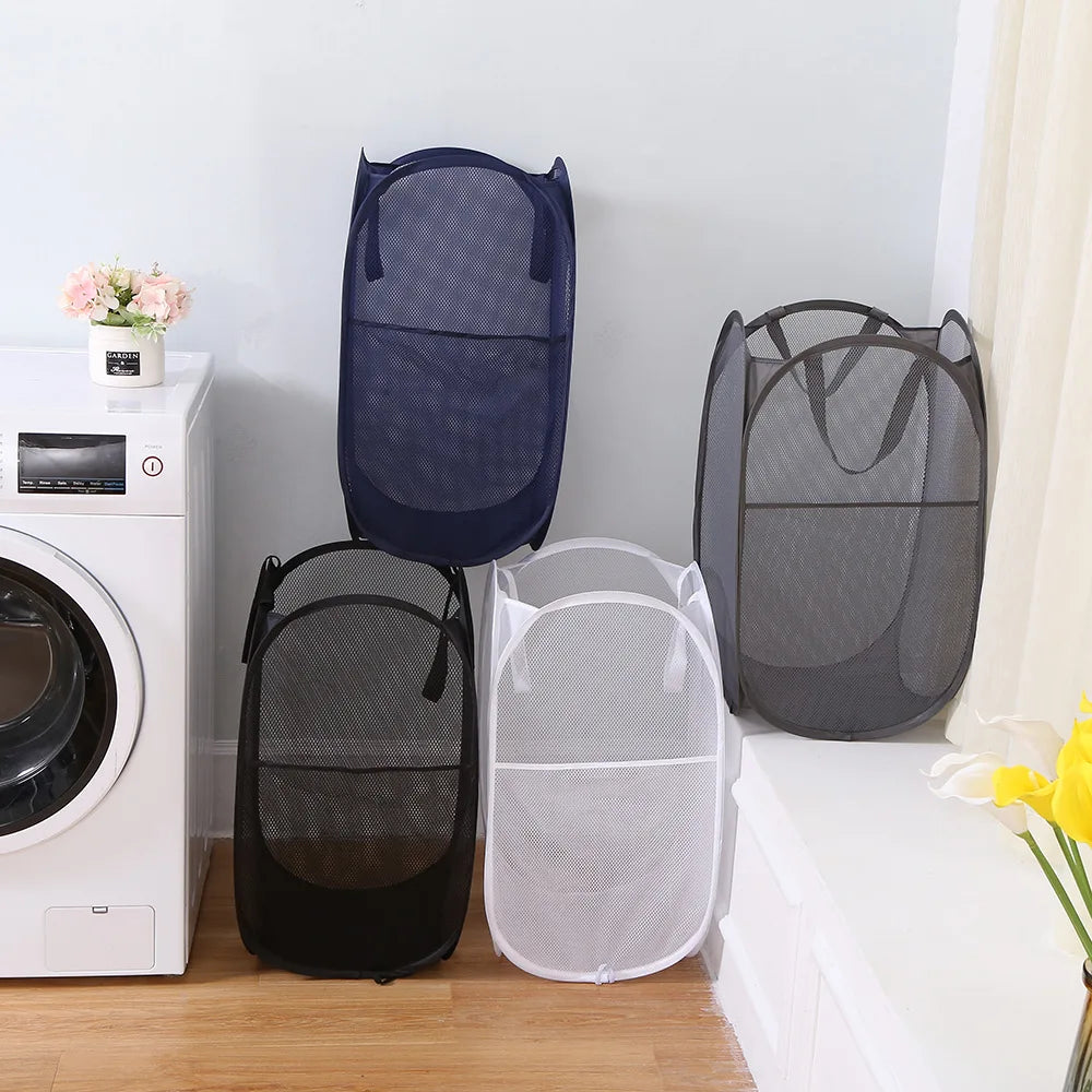 Large Foldable Mesh Laundry Basket | Portable Clothes Hamper
