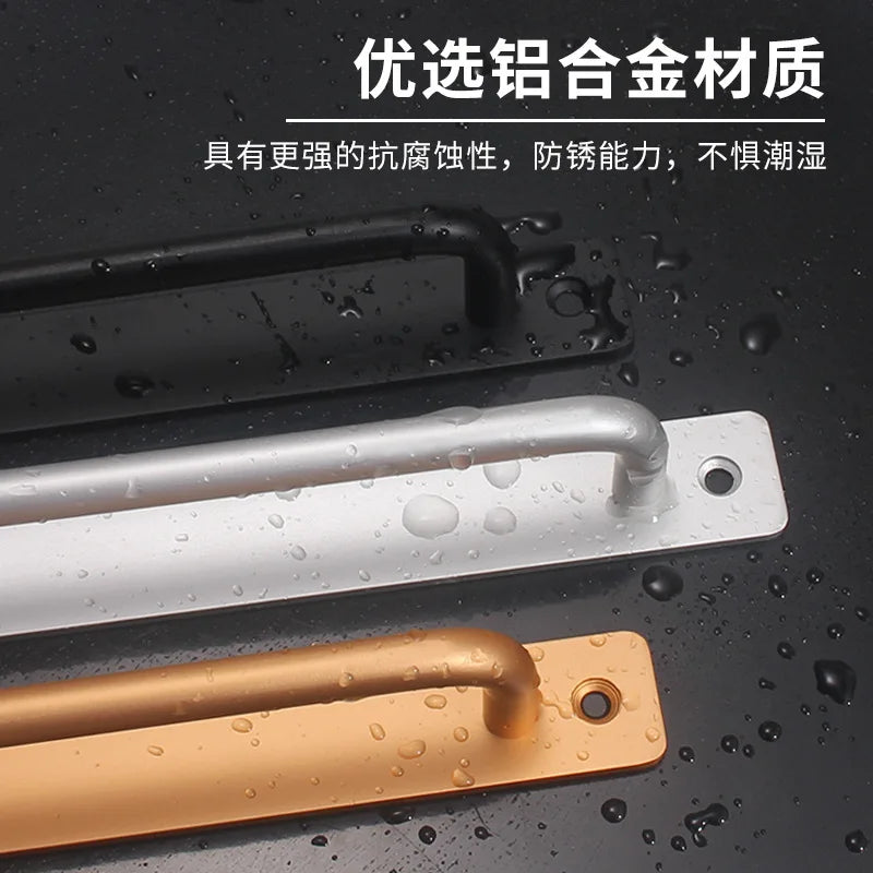 Aluminium Alloy Punch-free Furniture Cabinet Handle Sliding Barn Door Handle Pull And Flush Hardware Set Wood Door Drawer Handle Oasis Select