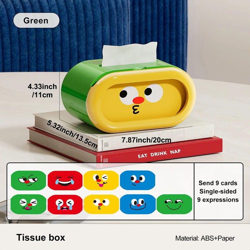 Creative tissue box cover, interchangeable expression pattern tissue storage box, pull-out tissue dispenser, tissue box holder Oasis Select green
