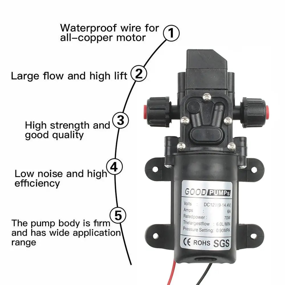 70W 130PSI High Pressure Durable Diaphragm Electric Self Priming Pump Water Pump Water Sprayer Car Washing Oasis Select