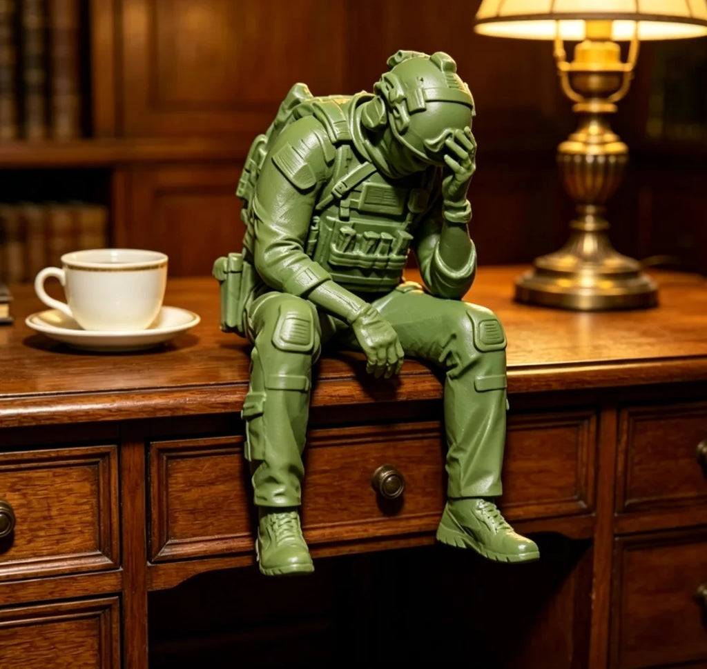 Military Style Sitting Soldier Figurine 3D Printed Miniature Tactical Gear Desk Ornaments Home Office Bookshelf Decor Craft Gift Oasis Select green Soldier