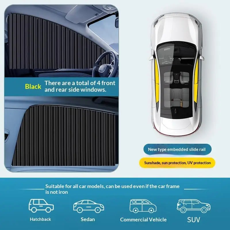 2pcs Universal Car Sun Shade Side Window Curtain Auto Foldable Uv Protection Black Pure Cloth Sun Visor Blinds Cover Car-Styling Oasis Select Black