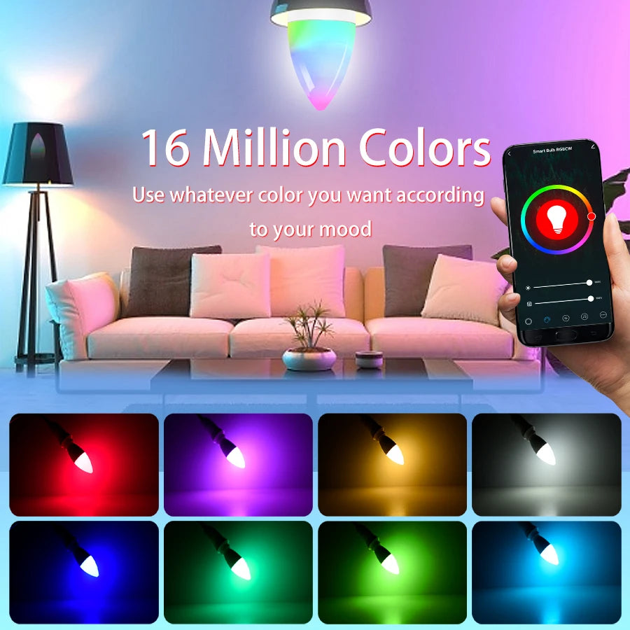 E14 Wifi Smart Light Bulb Candle Lamp 220V 5W 7W 9W Dimmable Tuya Smart Life APP Voice Control Bulbs With Alexa Google Home Oasis Select