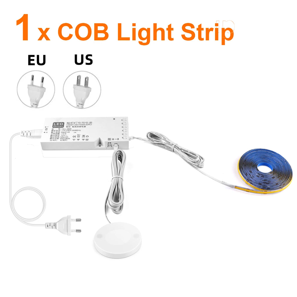 12V Dimmable COB LED Strip Light with Touch Sensor for Under Cabinet Display Bookcase Wardrobe Closet - Penetrable Wood Design Oasis Select 1PCS COB Strip Neutral White 3m|USA Power Plug