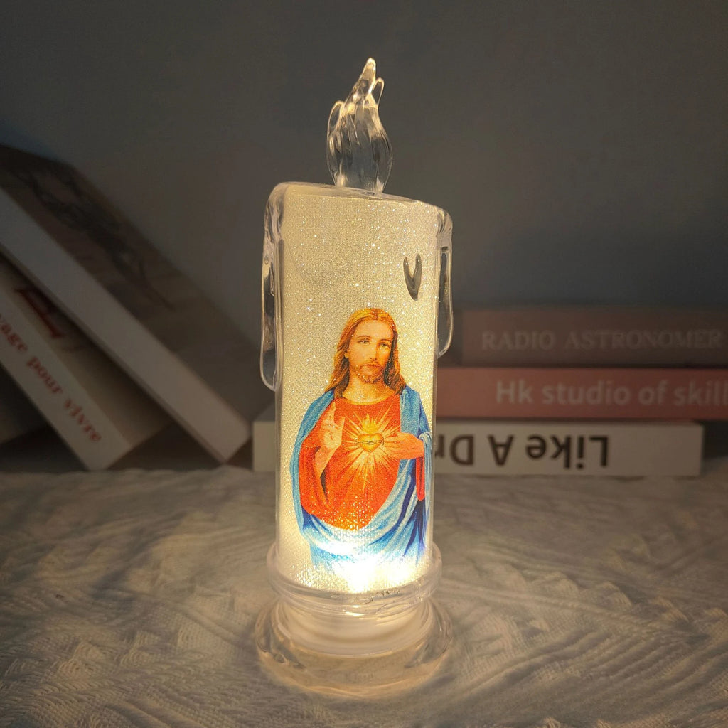 Jesus Virgin Christ Lamp Romantic Tealight Electronic Flameless LED Devotional Prayer Candles Light Religious Decoration Oasis Select 08