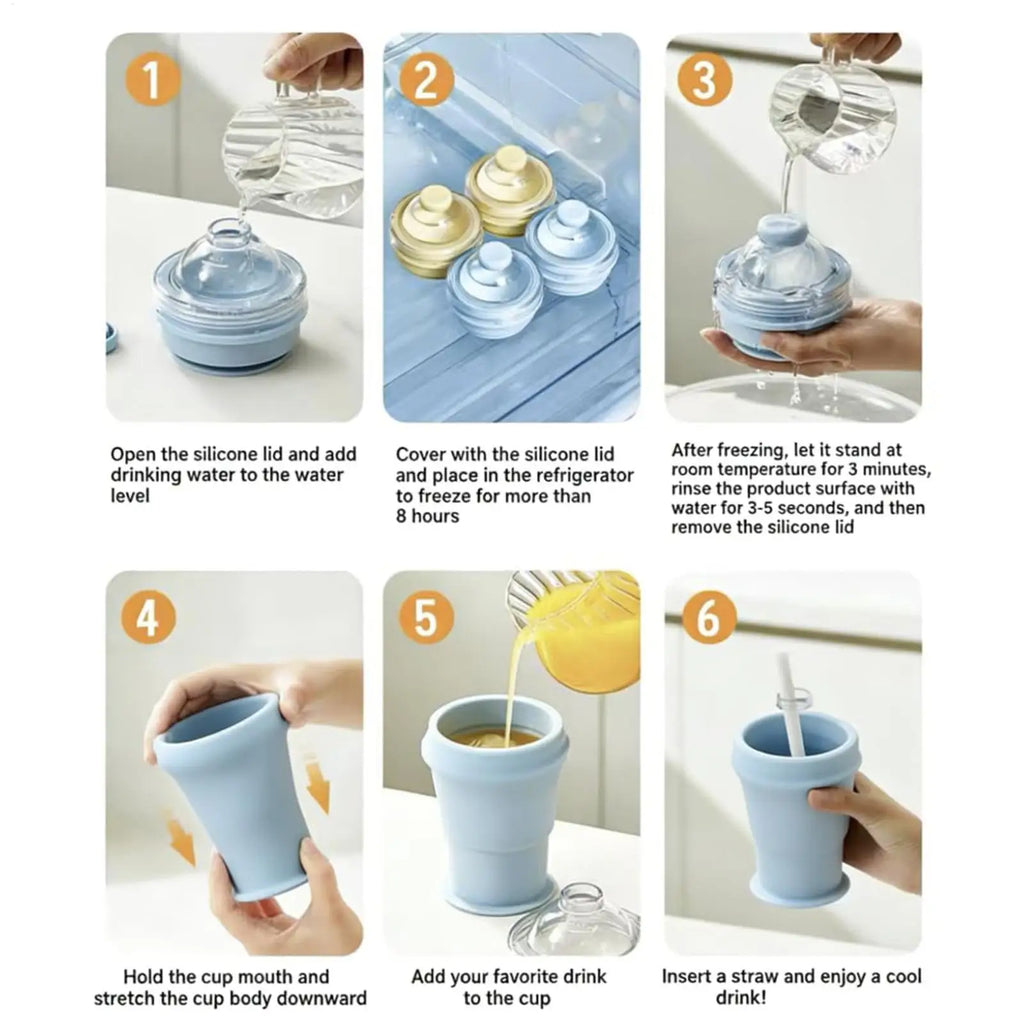Ice Ball Cup 2-in-1 Foldable Silicone Ice Ball Cup Reusable Portable Ice Sphere Mold with Straw Lid for Coffee Juice Drinks Oasis Select