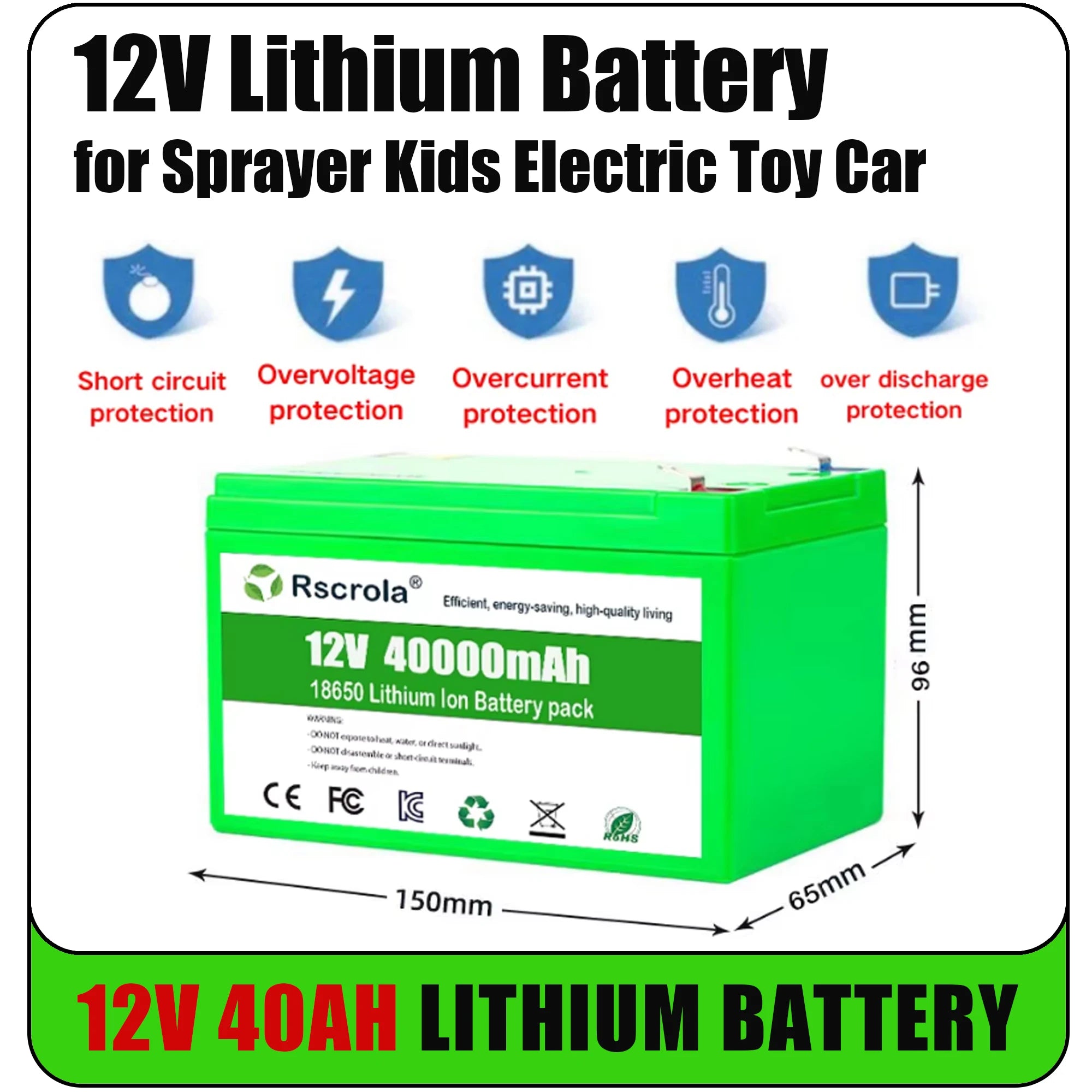 12V Battery 40Ah 30Ah 20Ah 18650 Lithium Battery Pack Sprayer Built-in High Current BMS Electric Vehicle Battery Oasis Select