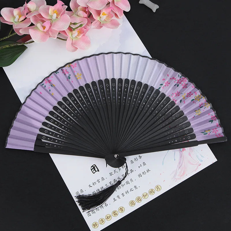 Folding Fan Hand Mini Silk Hollow Out Bamboo Products Arts and Crafts Women Japanese Dance Fan Portable Oasis Select 3