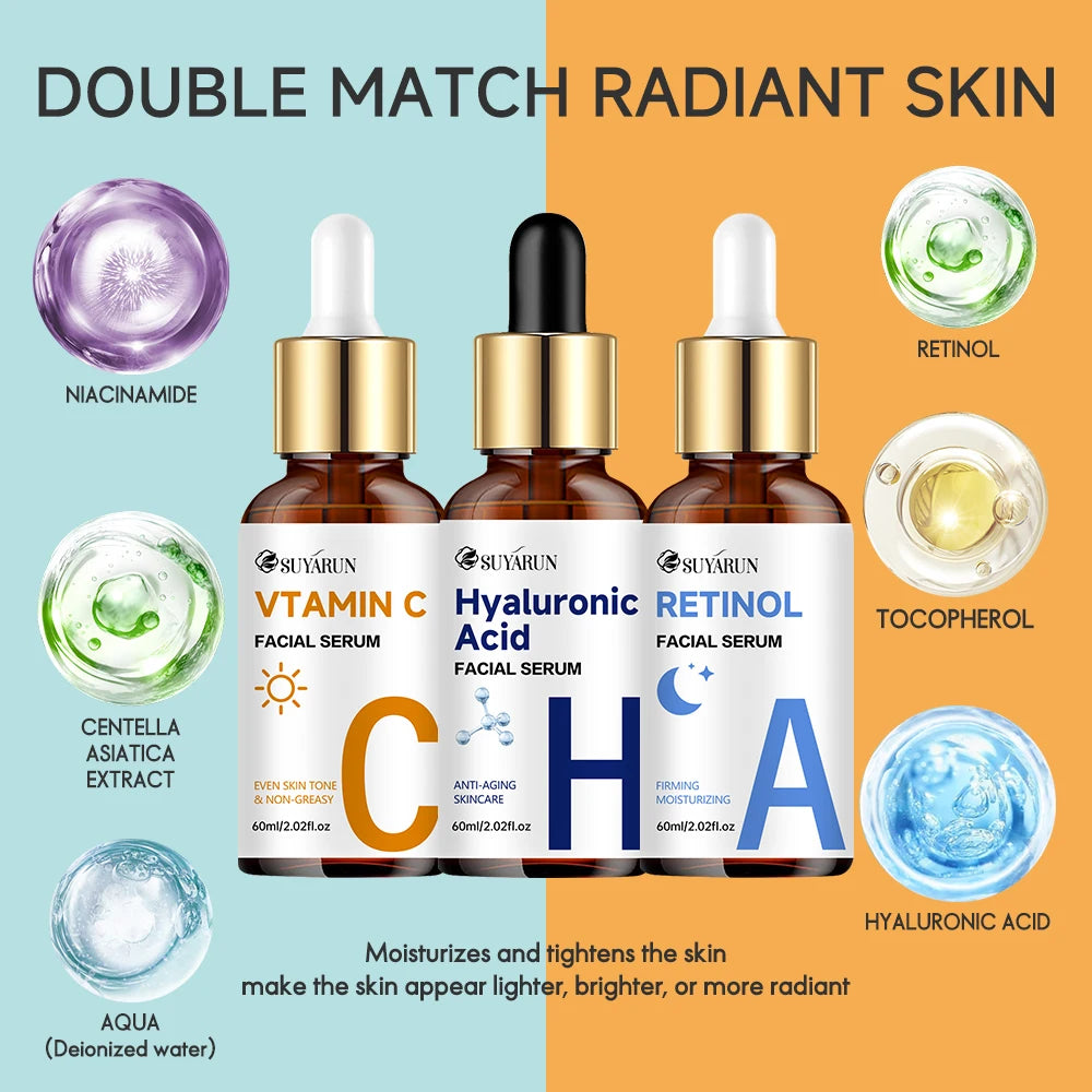 SUYARUN Vitamin C + Retinol + Hyaluronic Acid Serum Duo | Anti-Aging Brightening & Hydration Combo | For All Skin Type. Oasis Select