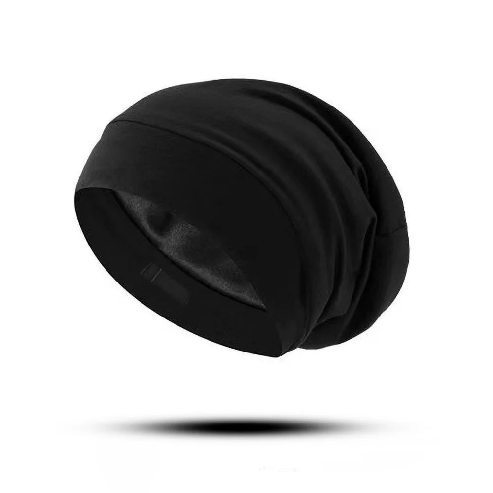 Adjustable double-layer simulated silk hair care cap, satin cap, makeup cap, European and American baotou cap, chemotherapy cap, Oasis Select black