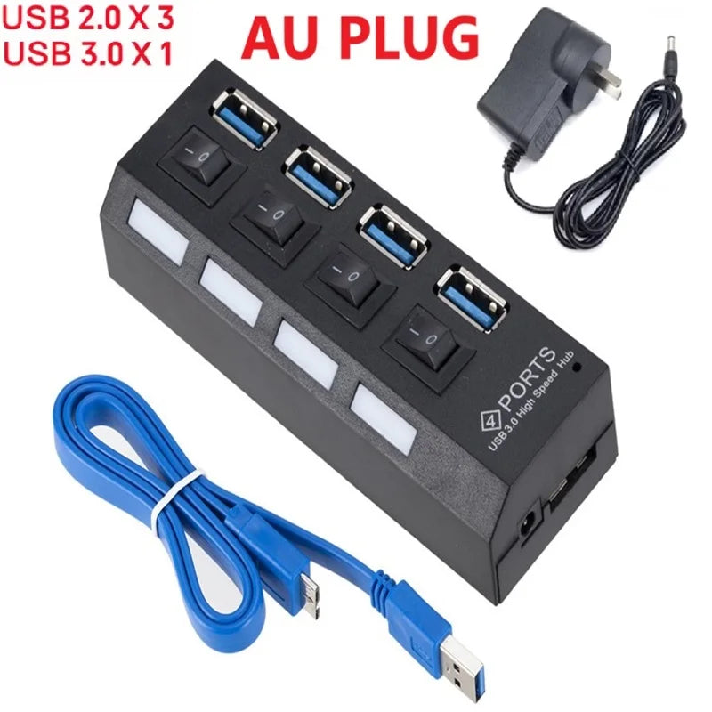 4/7 Port USB 3.0 Hub USB Multi USB 3.0 Hub Multiple Port Hub Splitter With Power Adapter Computer Accessories Hub For PC Oasis Select 4 port with AU PLUG