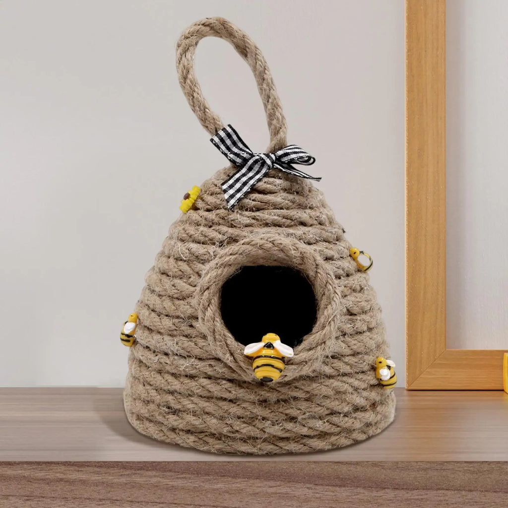 Handmade Beehive Pendant Bee Hive Pendant Hand Woven Rustic Honey Bee Figurine Tiered Tray Decorations for Kitchen Porch Home Oasis Select