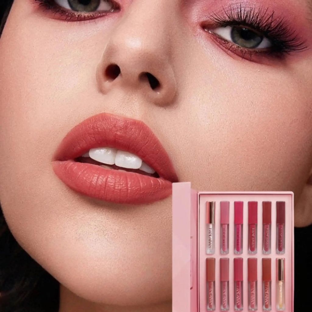 Handaiyan 12-Shade Velvet Matte Lip Gloss Set – Waterproof