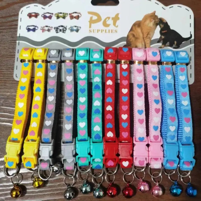 12Pcs 6 Colors Pet Cat Puppy Buckle Collar With Bell Footprint Mix Color Anti-Lost Dog Collars Pet Accessories Oasis Select A1