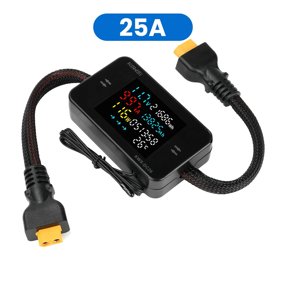 KWS-DC26 Battery Charger Tester DC8-80V 20A/25A/35A/50A Ammeter LCD Bidirectional Measurement Battery Level Detector Power Meter Oasis Select 25A