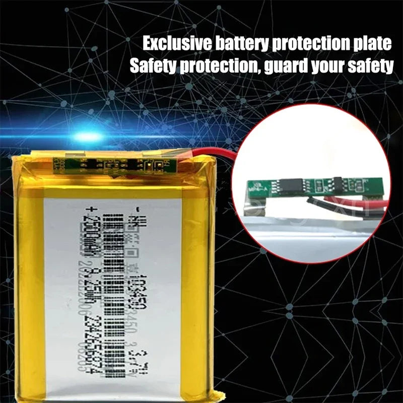 103450 3.7V 2500mAh Polymer Lithium Rechargeable Battery JST PH 2.0mm 2Pin Plug for Camera GPS Navigator MP5 Bluetooth Headset Oasis Select