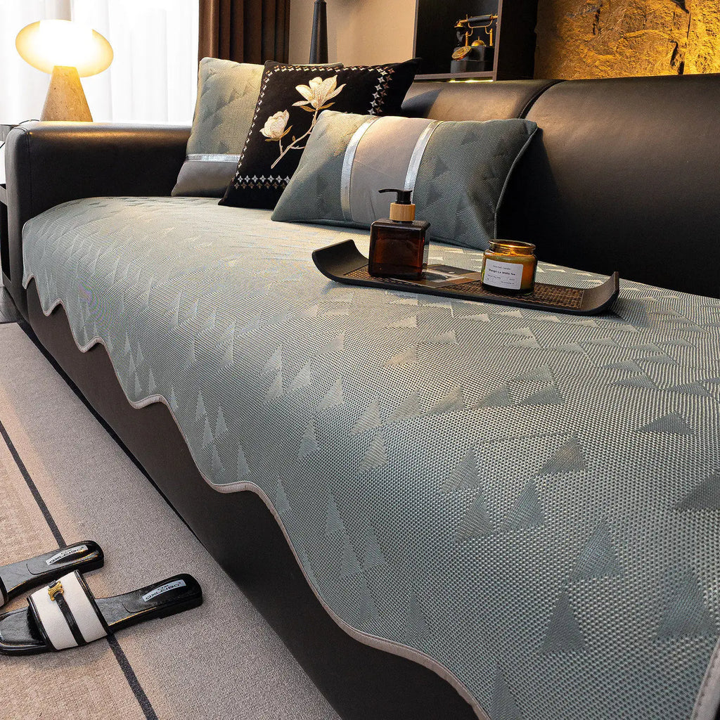 2026 New One-Piece Ice Silk Sofa Cushion Non-Slip Summer Cooling Seat Pad Luxury Advanced Sense Sofa Cover Towel Oasis Select Lake green 90 X 240cm