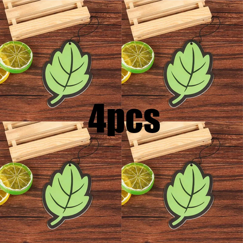 1/2/3/4Pcs Car Air Freshener Natural Scented Tea Paper Auto Hanging Vanilla Perfume Fragrance Leaf Shape Car Interior Oasis Select 4pcs-green