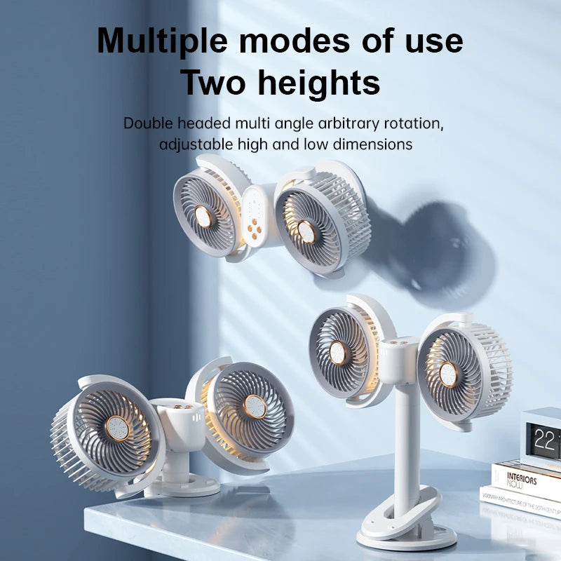 URGGU Y6 Dual Head USB Clip & Desk Fan with Timer & Light